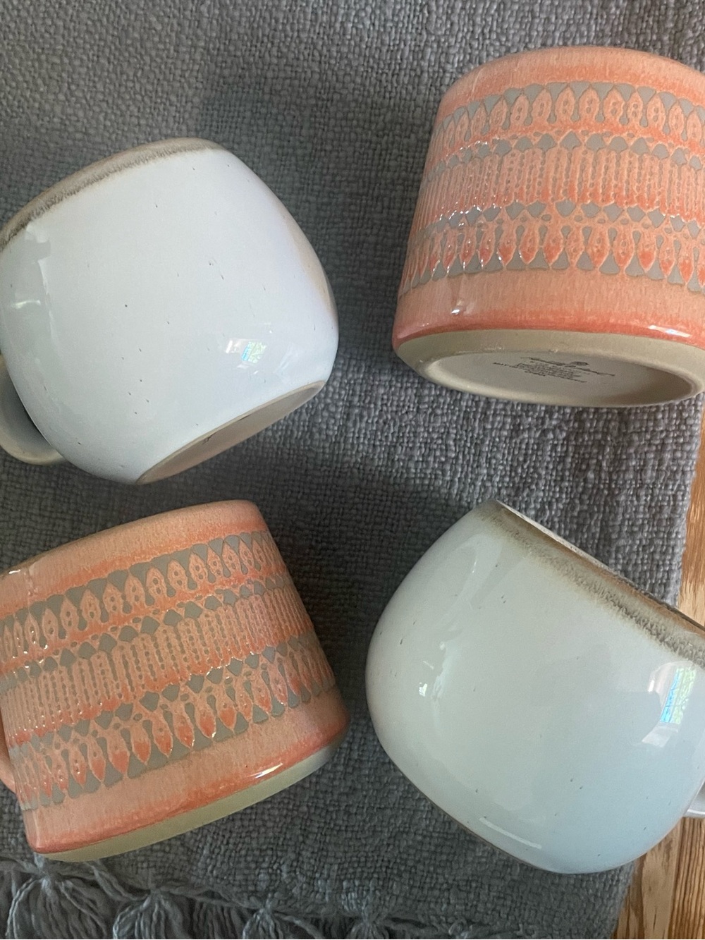 Hearth & Hand Peach and White Patterned Ceramic Mugs - Set of 4